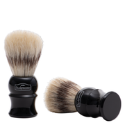Scalpmaster SB-16 black handle boar bristle shaving brush, two views of one model. Sold individually.