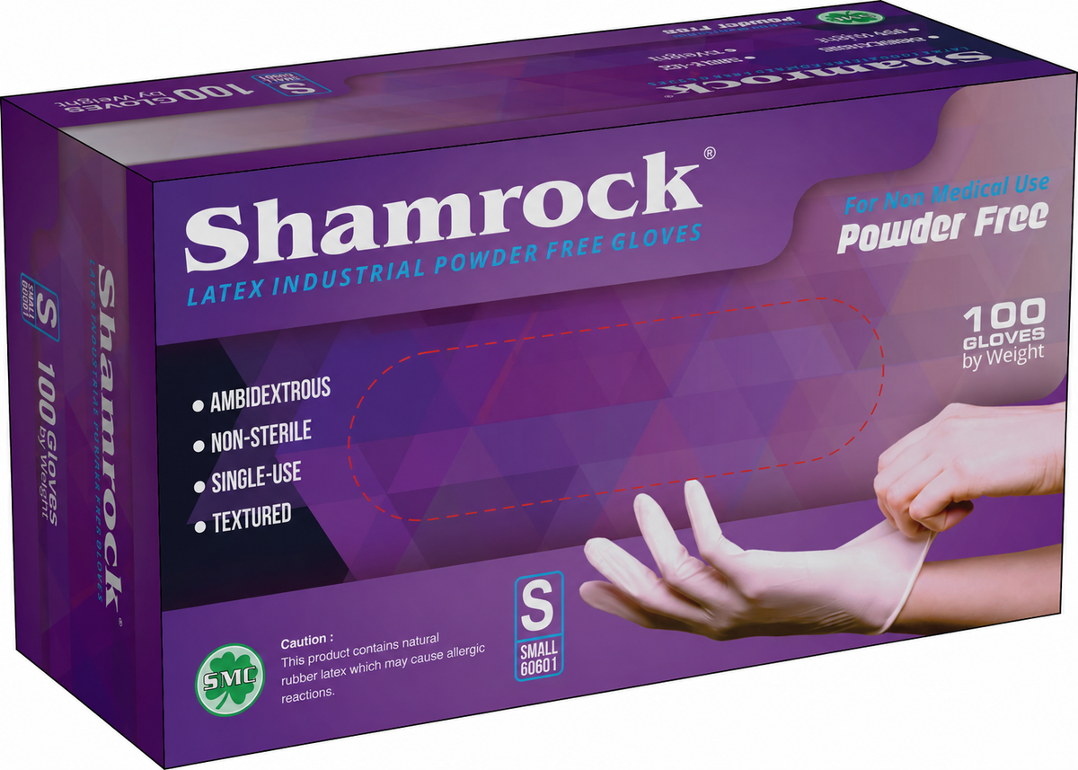 Shamrock white latex gloves S 60601, 100 gloves; size-label illustration