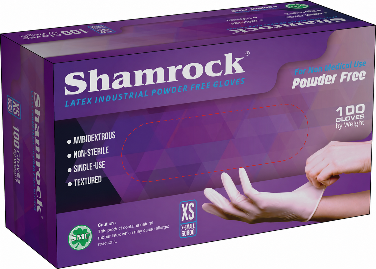 Shamrock white latex gloves XS 60600, 100 gloves; size-label illustration