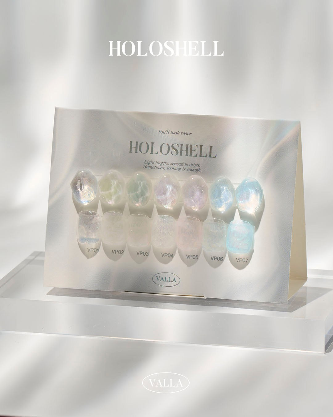 VALLA Holoshell VP01–VP07 color chart