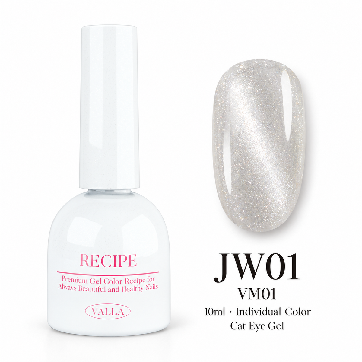 VALLA JW01 (VM01) cat eye gel — bottle and silver color swatch, 10ml