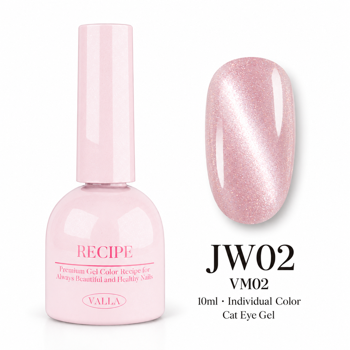 VALLA JW02 (VM02) cat eye gel — bottle and color swatch, 10ml