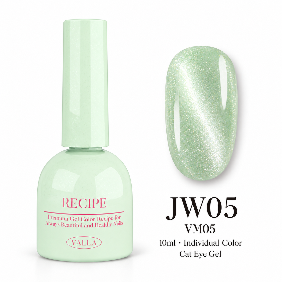VALLA JW05 (VM05) cat eye gel — bottle and color swatch, 10ml