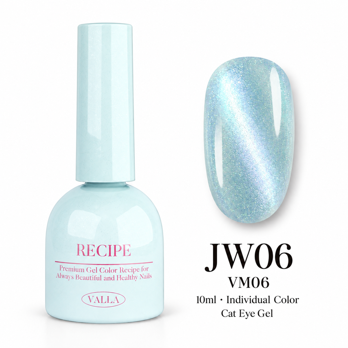 VALLA JW06 (VM06) cat eye gel — bottle and color swatch, 10ml