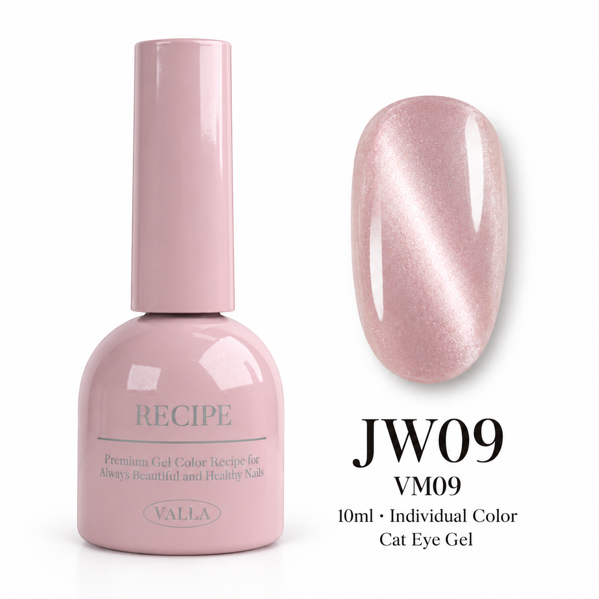 VALLA JW09 (VM09) cat eye gel — bottle and color swatch, 10ml