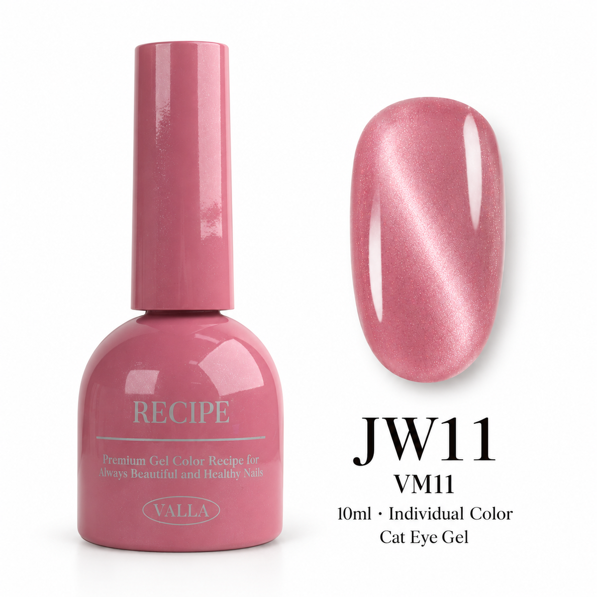 VALLA JW11 (VM11) cat eye gel — bottle and color swatch, 10ml