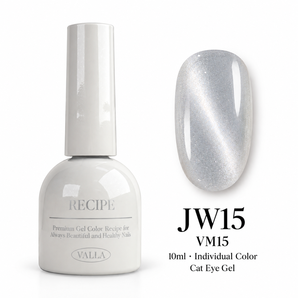 VALLA JW15 (VM15) cat eye gel — bottle and color swatch, 10ml
