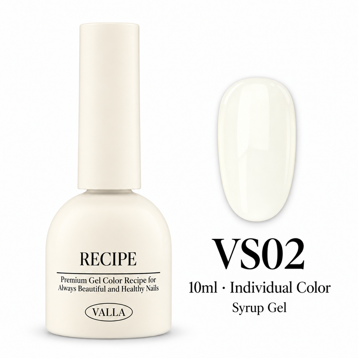VALLA VS02 syrup gel bottle and color swatch, 10ml individual color