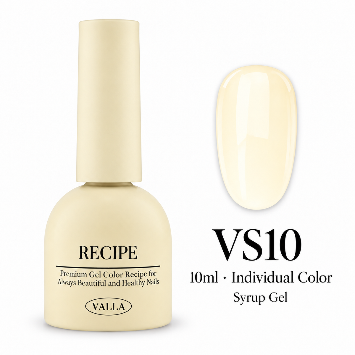 VALLA VS10 syrup gel bottle and color swatch, 10ml individual color
