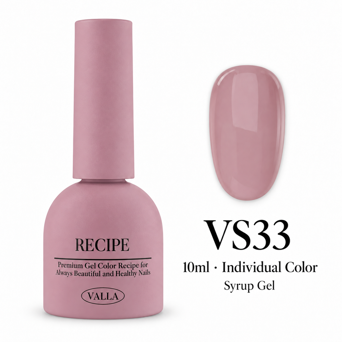 VALLA VS33 syrup gel bottle and color swatch, 10ml individual color