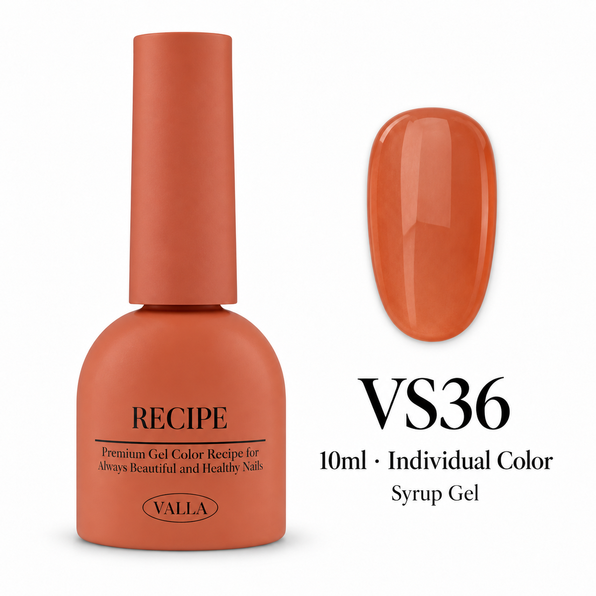 VALLA VS36 syrup gel bottle and color swatch, 10ml individual color