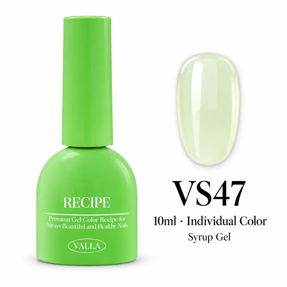 VALLA VS47 syrup gel bottle and color swatch, 10ml individual color