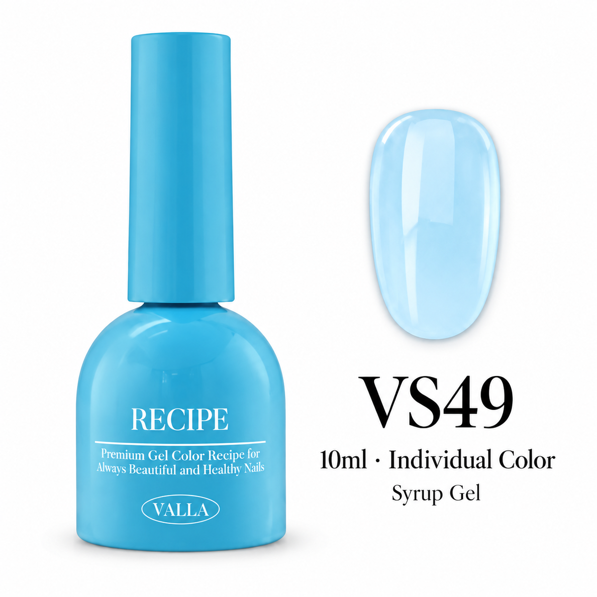 VALLA VS49 syrup gel bottle and color swatch, 10ml individual color