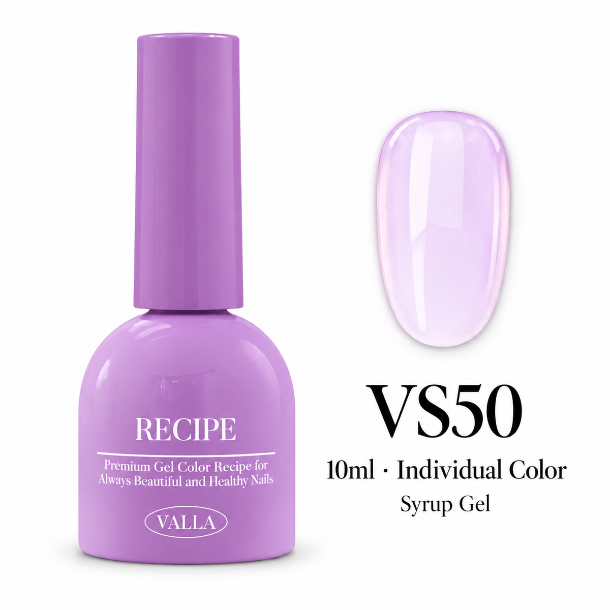 VALLA VS50 syrup gel bottle and color swatch, 10ml individual color