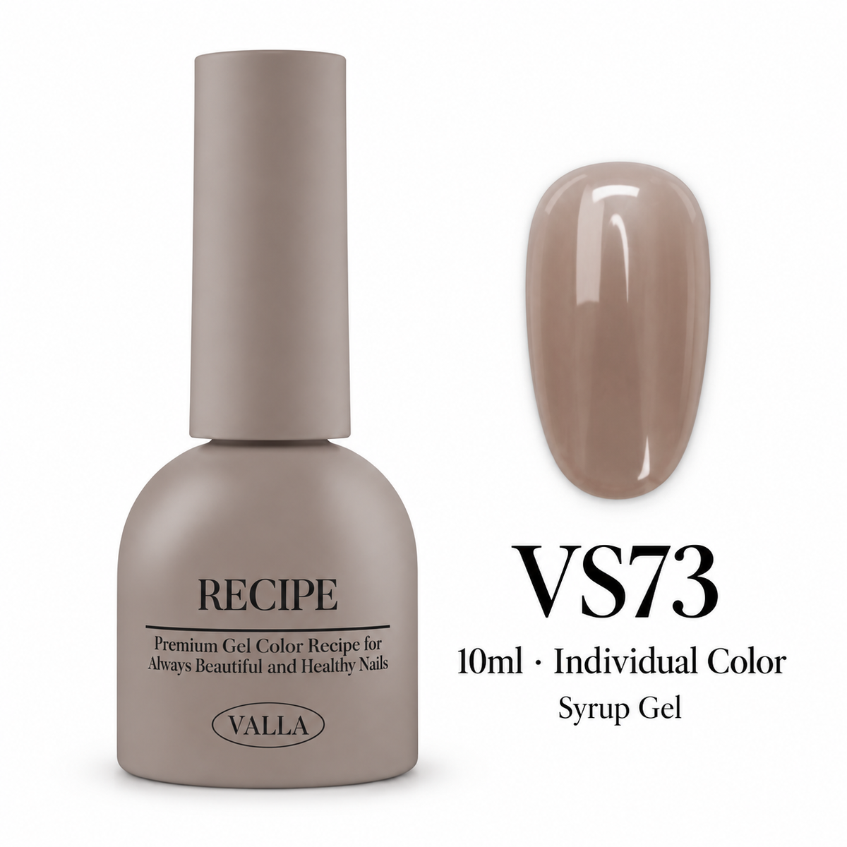 VALLA VS73 syrup gel bottle and color swatch, 10ml individual color