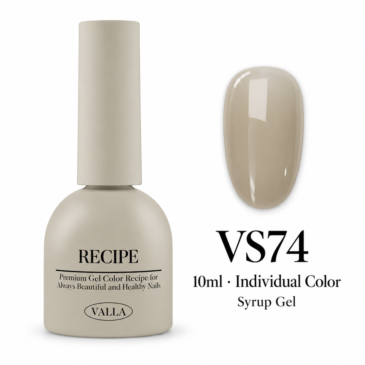 VALLA VS74 syrup gel bottle and color swatch, 10ml individual color