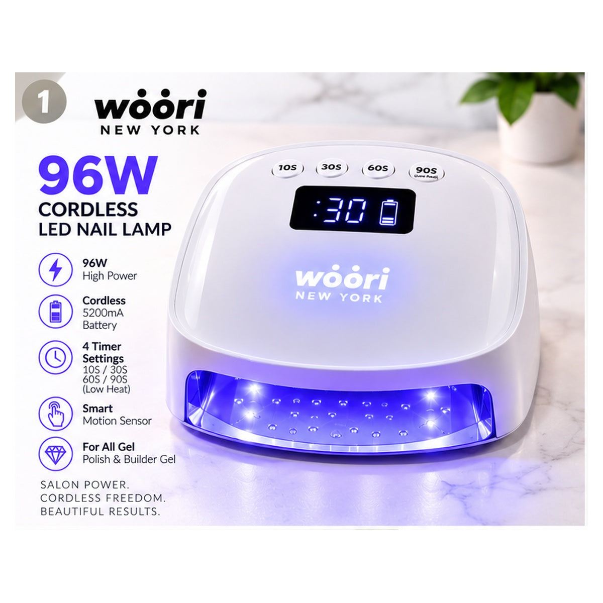 WOORI 96W cordless UV LED nail lamp main feature image