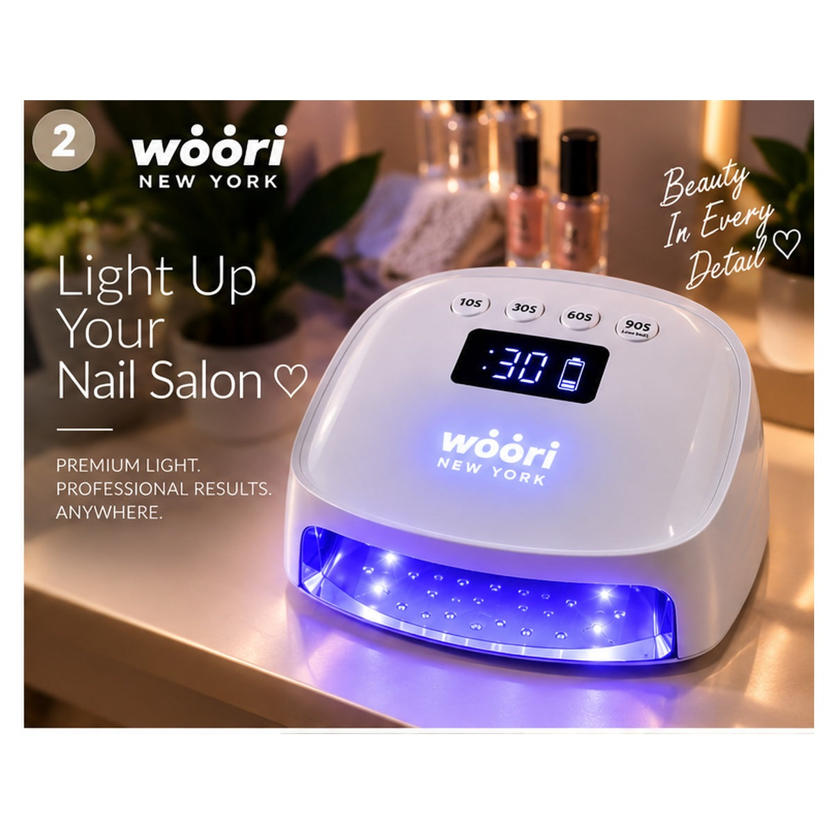 WOORI 96W cordless UV LED nail lamp illuminated logo salon image