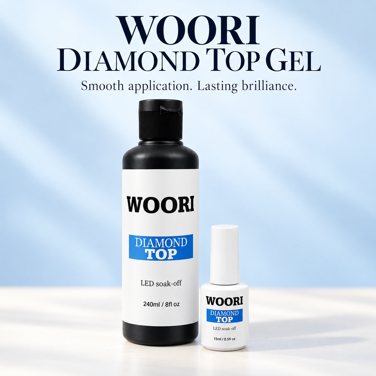 WOORI Diamond Non-Wipe Top Gel — 15ml bottle and 240ml refill