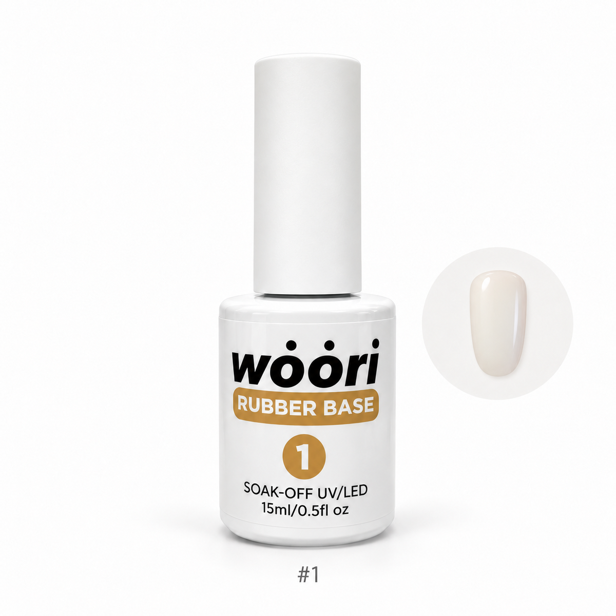 WOORI Rubber Base Gel #1 — 15ml with retouched color sample