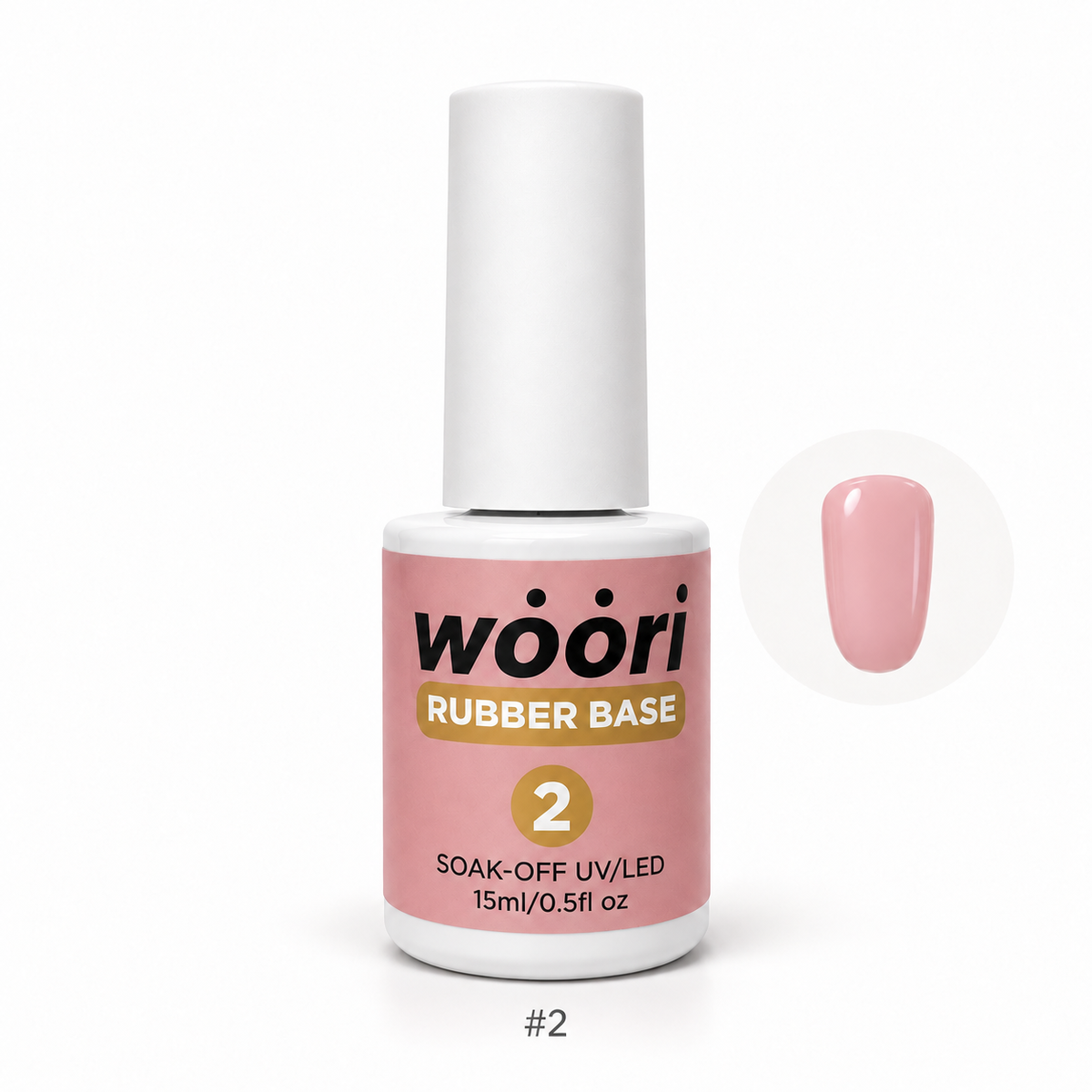 WOORI Rubber Base Gel #2 — 15ml with retouched color sample