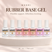 WOORI Rubber Base Gel — complete 7-piece set, #0–#6, 15ml each