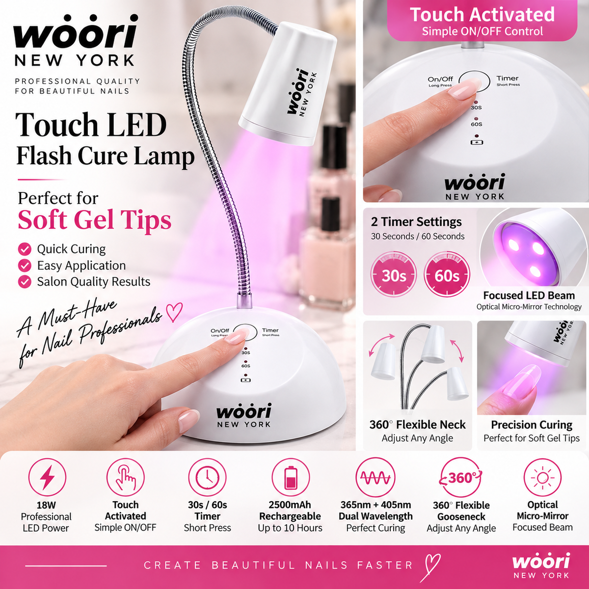 WOORI Touch LED Flash Cure Lamp silver ring touch activated control