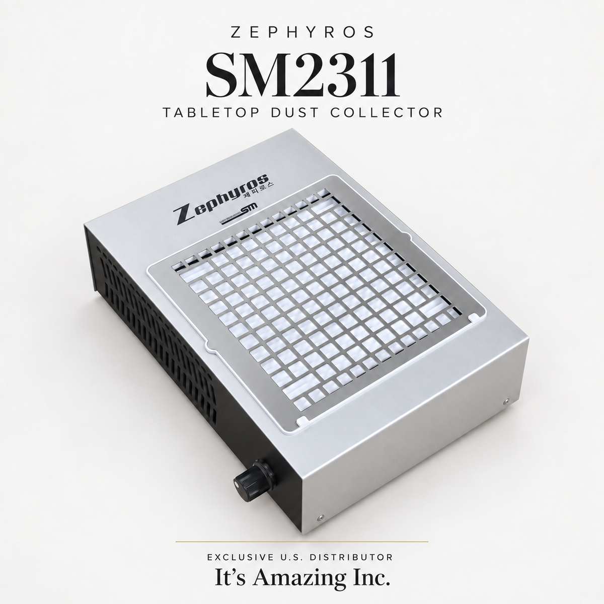 Zephyros SM2311 tabletop nail dust collector, silver — Exclusive U.S. Distributor, It’s Amazing Inc.